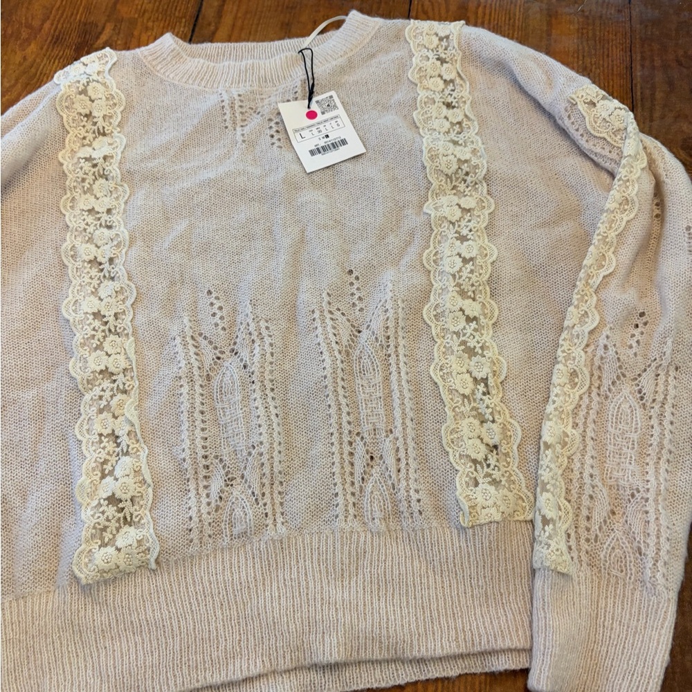 Zara‎ Lace Accent Sweater in Soft Cream